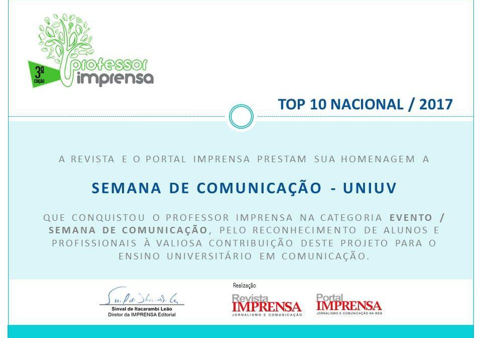 Semana de Comunicação da UNIUV é evento mais votado do País no Prêmio Professor Imprensa